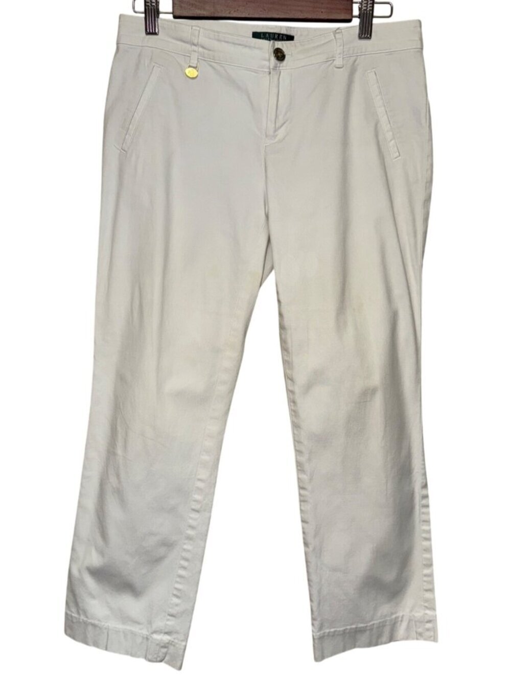 Lauren Ralph Lauren Women's White Chino Trousers Size 4 Preppy Office Cotton